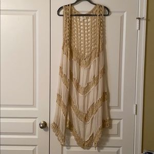 Long crocheted tan cardigan